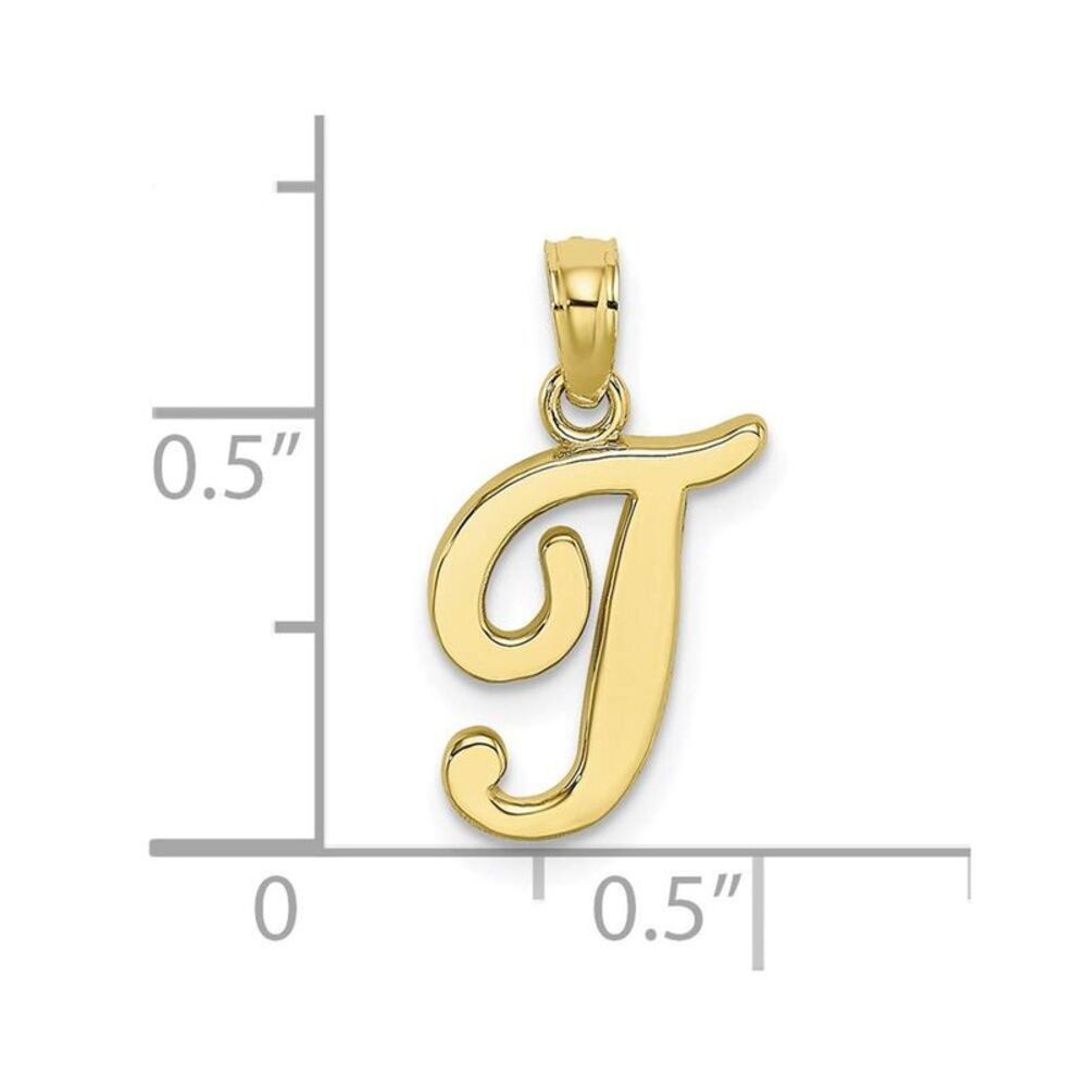 10k Yellow Gold Polished T Script Initial Charm - image 8